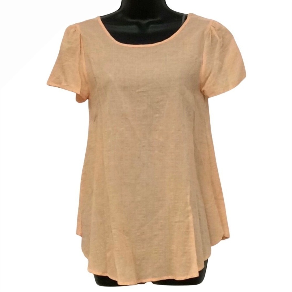 jella c. Peach Crisscross Back Short Sleeve Top‎ Women's L Large